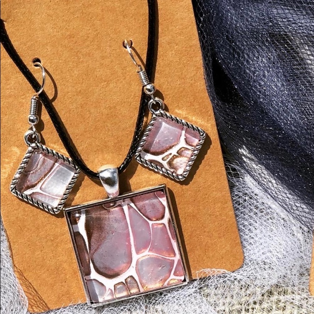 Paint pour necklace and earring set handmade wearable art